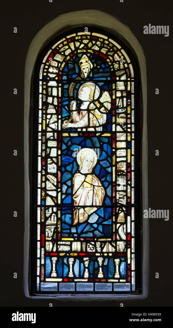 Medieval stained glass in St. Mary`s Church, Burnham Deepdale, Norfolk